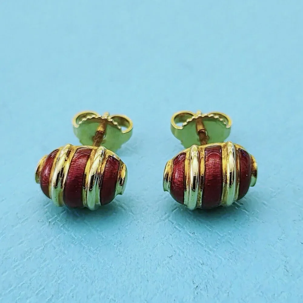 RARE Vintage Tiffany & Co. Schlumberger 18k Gold & Red Enamel Earrings